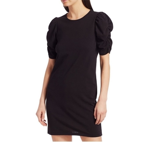 Frame Denim Puff Sleeve Mini Tshirt Dress Cotton Size Large Black - Picture 1 of 5